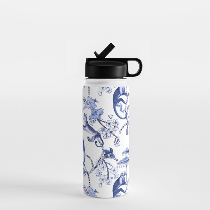 Chinoiserie Monkey Jungle Botanical Toile de Jouy Art Water Bottle Gallery Image 1