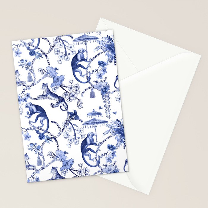 Chinoiserie Monkey Jungle Botanical Toile de Jouy Art Stationery Card Gallery Image 2