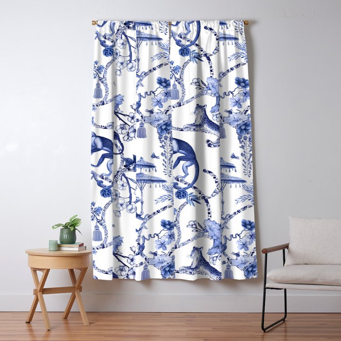 Chinoiserie Monkey Jungle Botanical Toile de Jouy Art Window Curtain Gallery Image 5