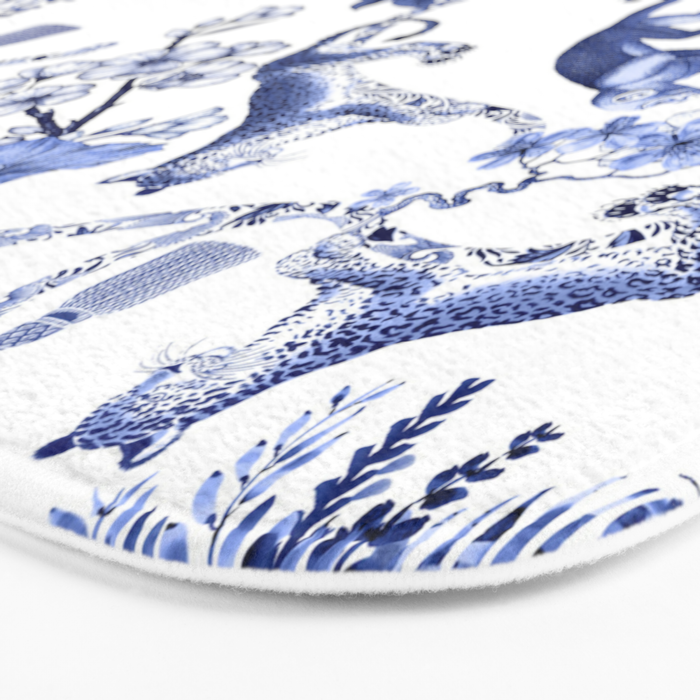 Chinoiserie Monkey Jungle Botanical Toile de Jouy Art Bath Mat Gallery Image 3