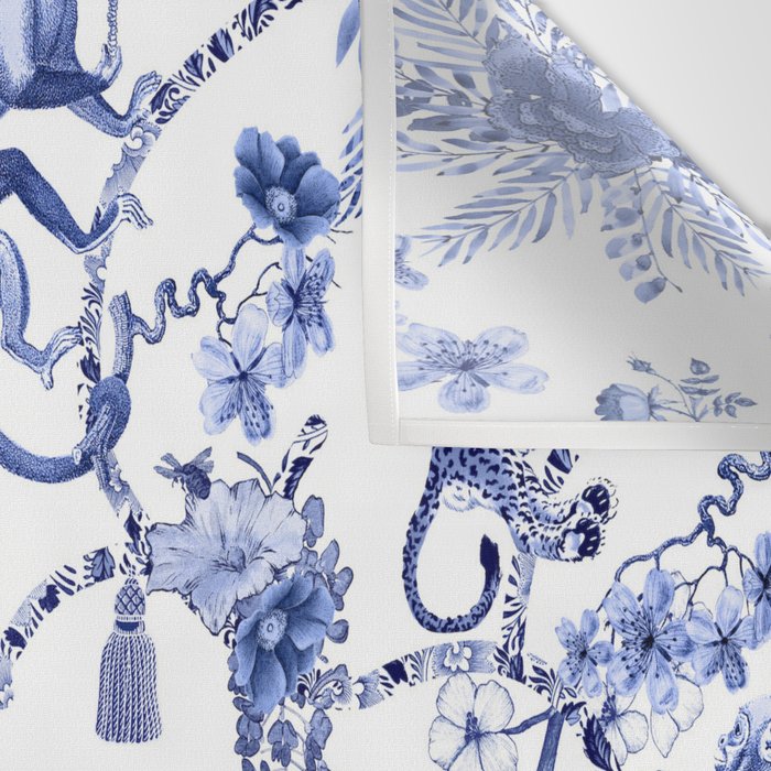 Chinoiserie Monkey Jungle Botanical Toile de Jouy Art Wall Tapestry Gallery Image 3