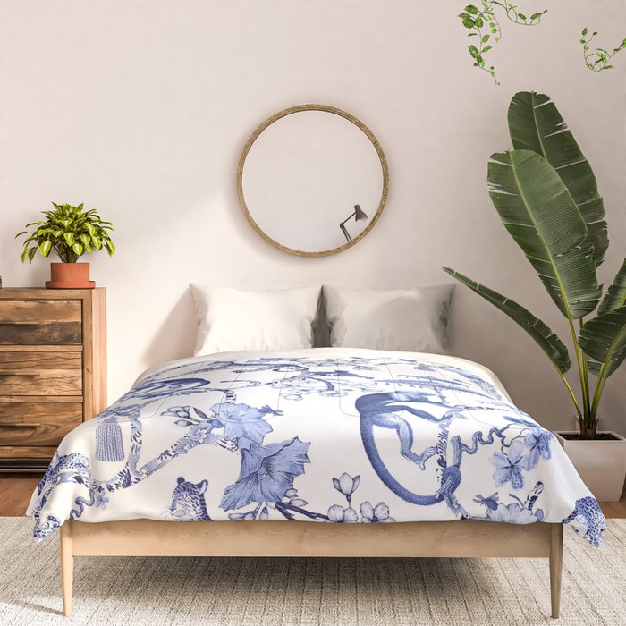 Chinoiserie Monkey Jungle Botanical Toile de Jouy Art Comforter Gallery Image 3