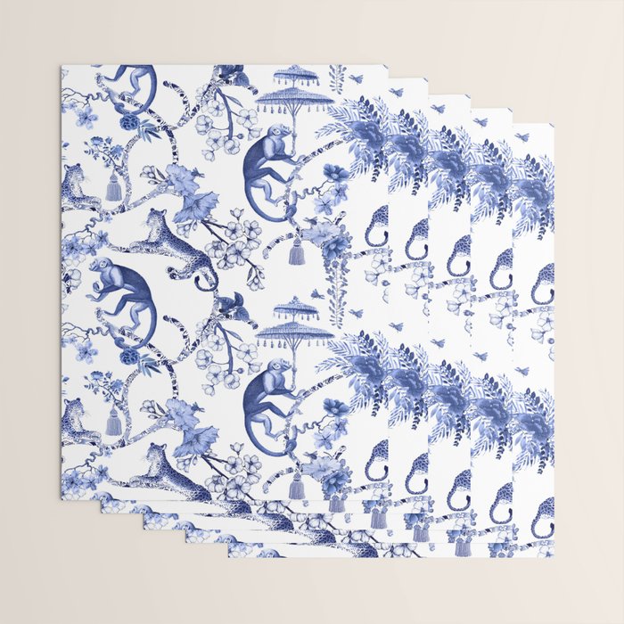 Chinoiserie Monkey Jungle Botanical Toile de Jouy Art Wrapping Paper Gallery Image 3