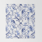 Chinoiserie Monkey Jungle Botanical Toile de Jouy Art Throw Blanket Gallery Image 2