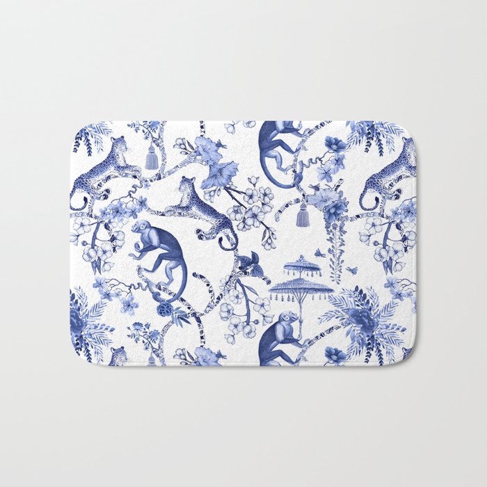 Chinoiserie Monkey Jungle Botanical Toile de Jouy Art Bath Mat Gallery Image 1