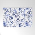 Chinoiserie Monkey Jungle Botanical Toile de Jouy Art Welcome Mat Gallery Image 1