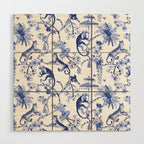 Chinoiserie Monkey Jungle Botanical Toile de Jouy Art Wood Wall Art Gallery Image 1