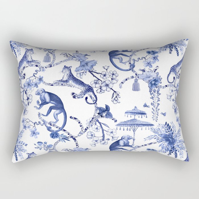 Chinoiserie Monkey Jungle Botanical Toile de Jouy Art Rectangular Pillow Gallery Image 2