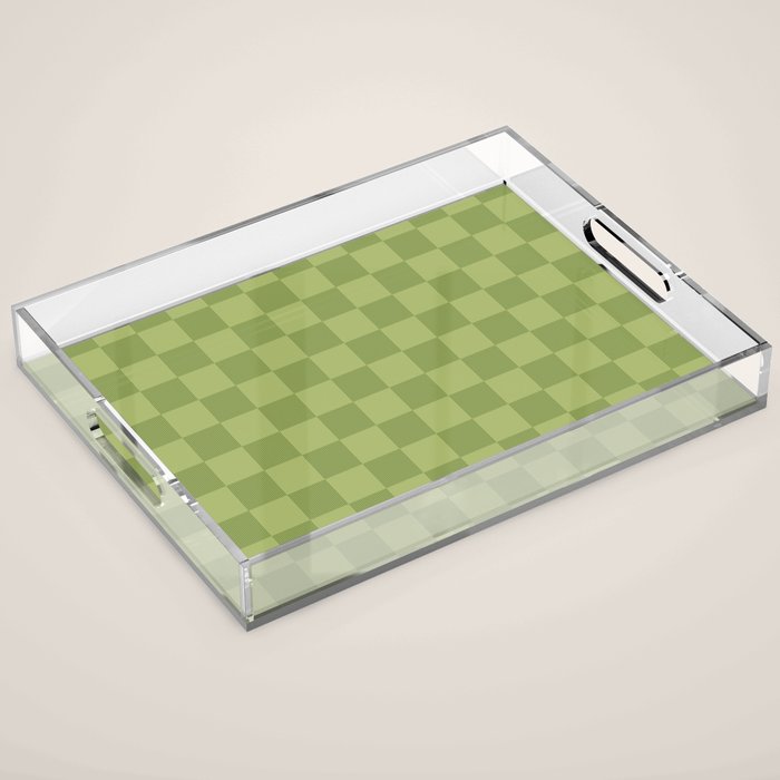 Textured Plaid pattern green and sage Acrylic Tray Gallery Image 1