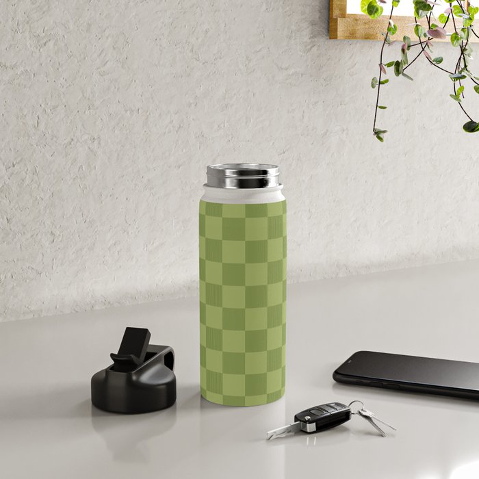 Textured Plaid pattern green and sage Water Bottle Gallery Image 4