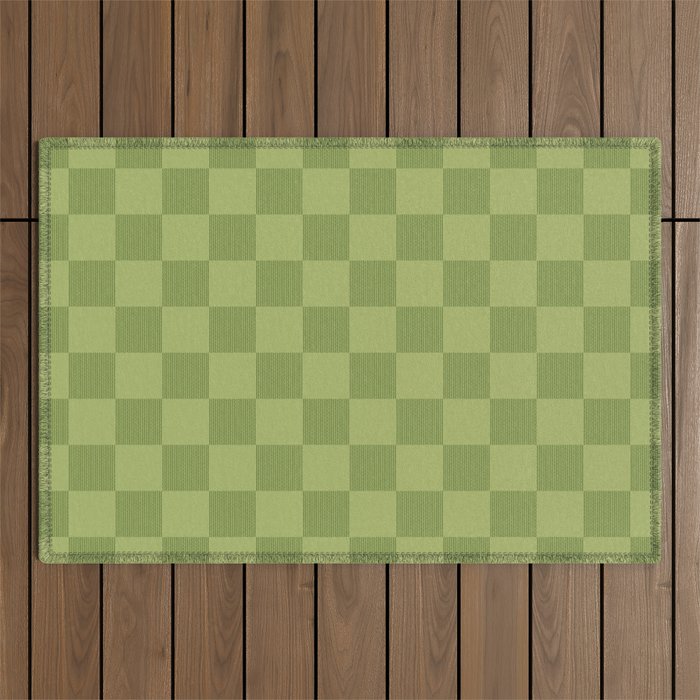 Textured Plaid pattern green and sage Outdoor Rug Gallery Image 1