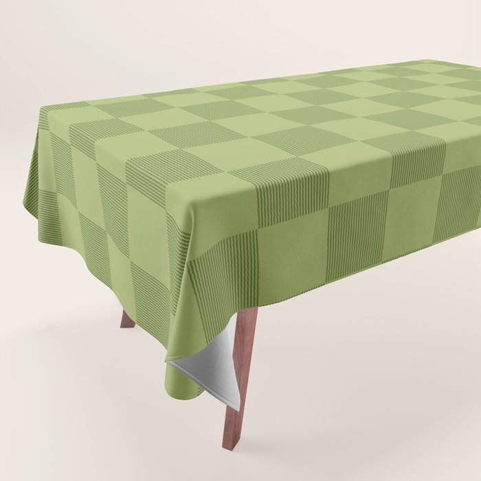 Textured Plaid pattern green and sage Tablecloth Gallery Image 1