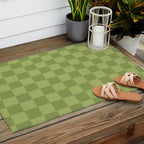 Textured Plaid pattern green and sage Outdoor Rug Gallery Image 2
