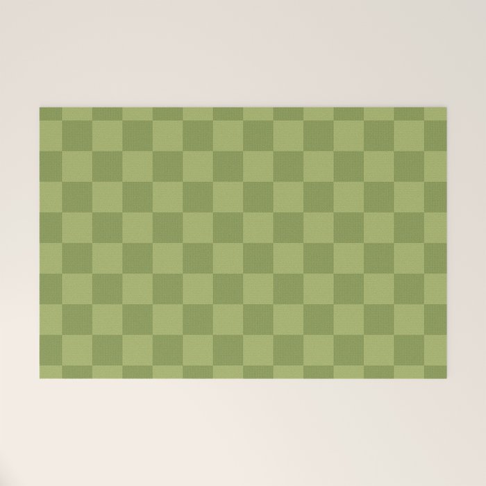 Textured Plaid pattern green and sage Welcome Mat Gallery Image 1