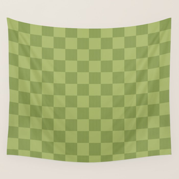Textured Plaid pattern green and sage Wall Tapestry Gallery Image 1