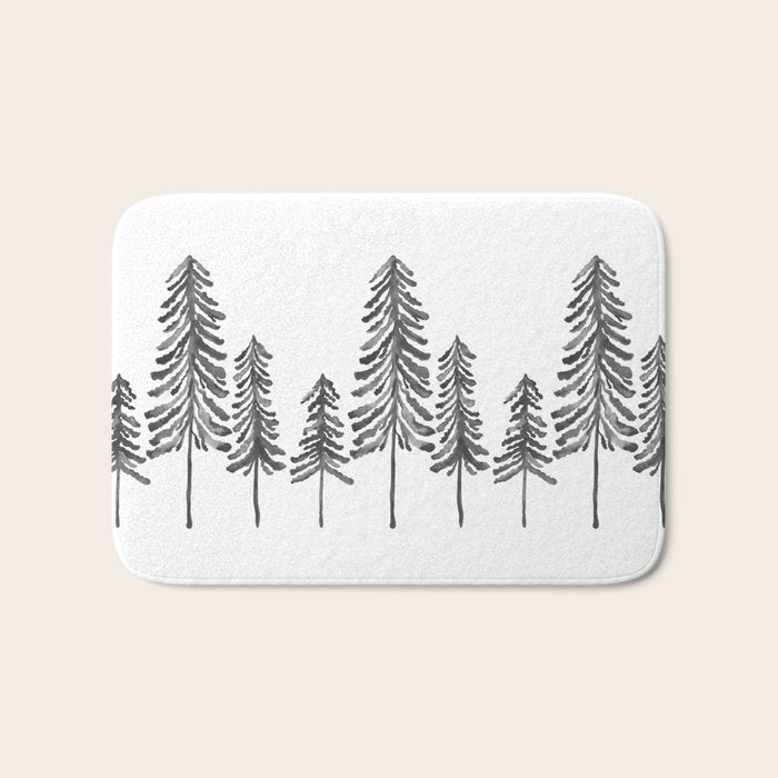 Pine Trees - Black Ink Bath Mat Gallery Image 1