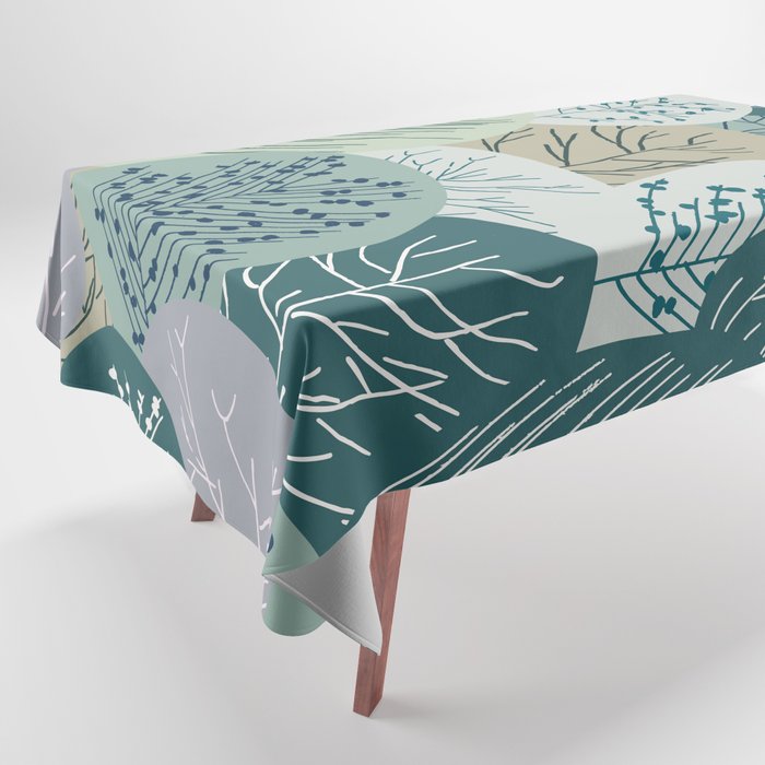 Forest Woodland Trees, Green, Floral Prints Tablecloth Gallery Image 1