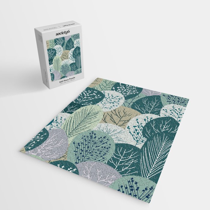 Forest Woodland Trees, Green, Floral Prints Jigsaw Puzzle Gallery Image 2