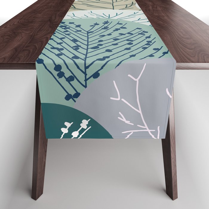 Forest Woodland Trees, Green, Floral Prints Table Runner Gallery Image 1