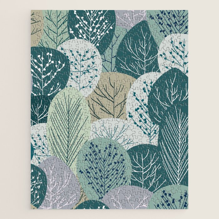 Forest Woodland Trees, Green, Floral Prints Jigsaw Puzzle Gallery Image 1