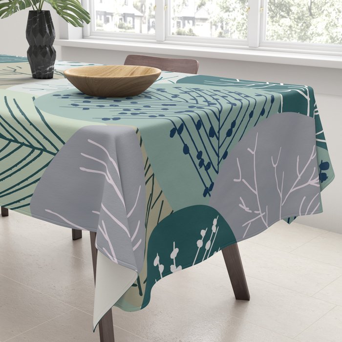 Forest Woodland Trees, Green, Floral Prints Tablecloth Gallery Image 3