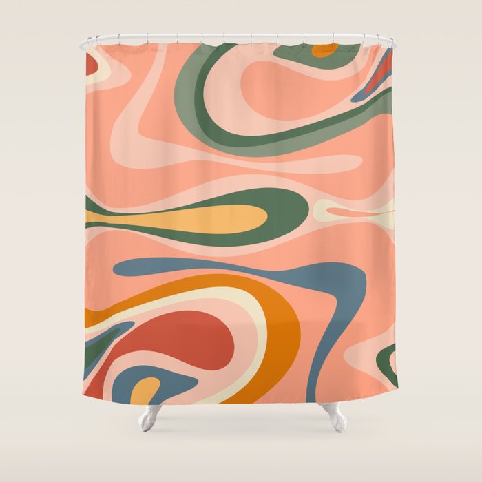 Abstract Mod Thang Multicolor Retro Modern Abstract Pattern Shower Curtain Gallery Image 1