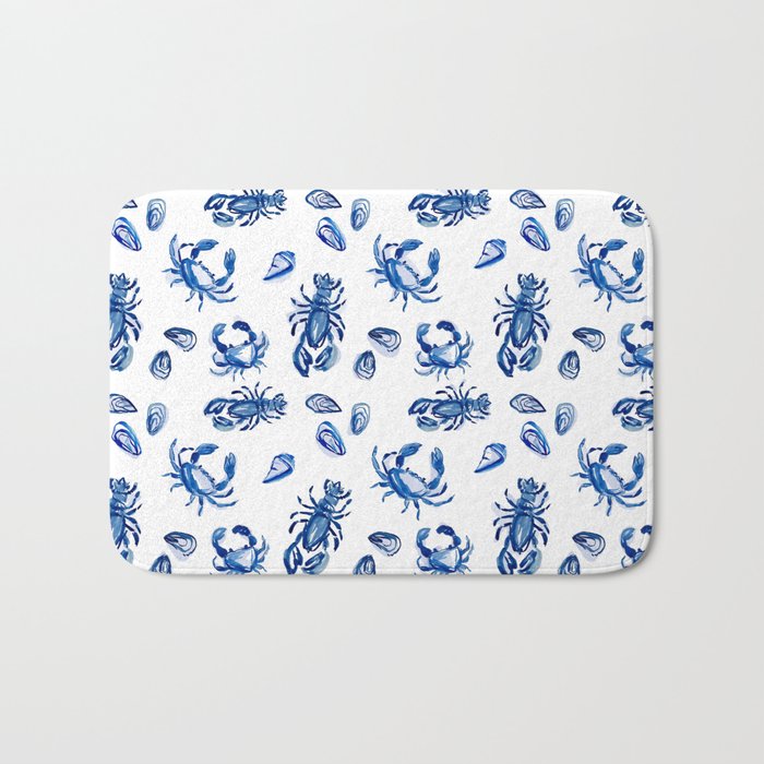 Blue and White Sea Life II Bath Mat Gallery Image 1