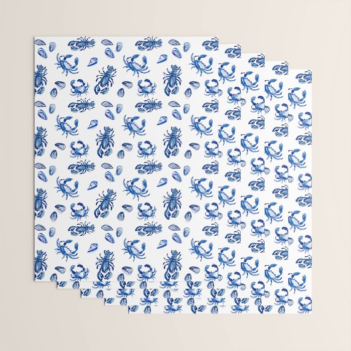 Blue and White Sea Life II Wrapping Paper Gallery Image 3