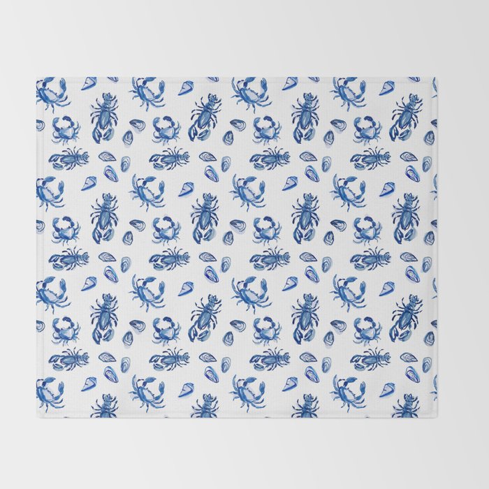 Blue and White Sea Life II Throw Blanket Gallery Image 2