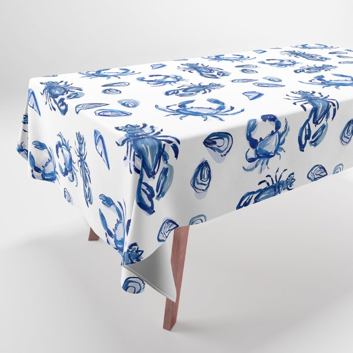 Blue and White Sea Life II Tablecloth Gallery Image 1