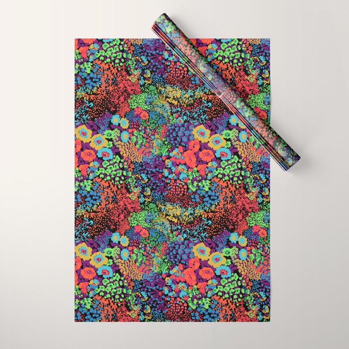 Vintage Floral Neon Wrapping Paper Gallery Image 1