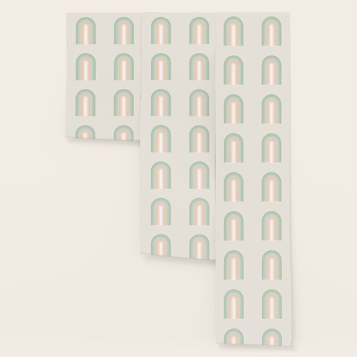 Minimal Abstract Retro Spring Rainbow - Pastel sage green and Peach fuzz Wallpaper Gallery Image 3