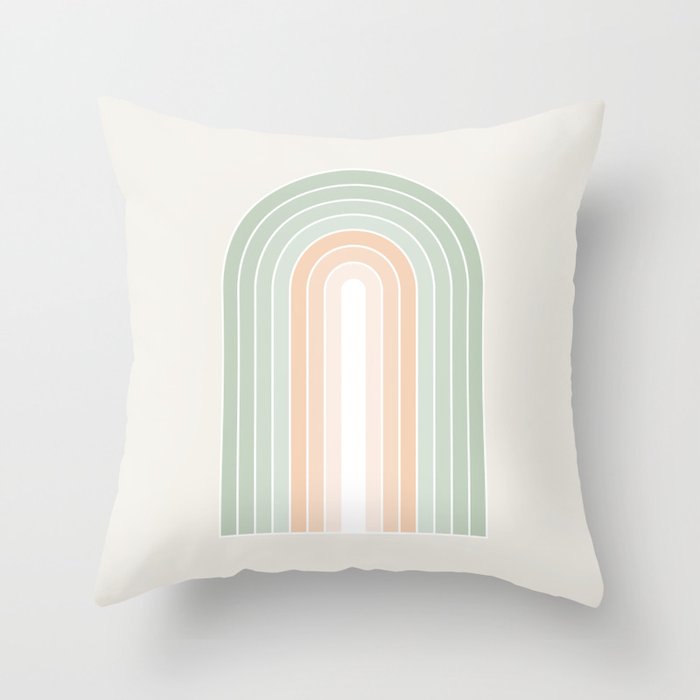 Minimal Abstract Retro Spring Rainbow - Pastel sage green and Peach fuzz Throw Pillow Gallery Image 6