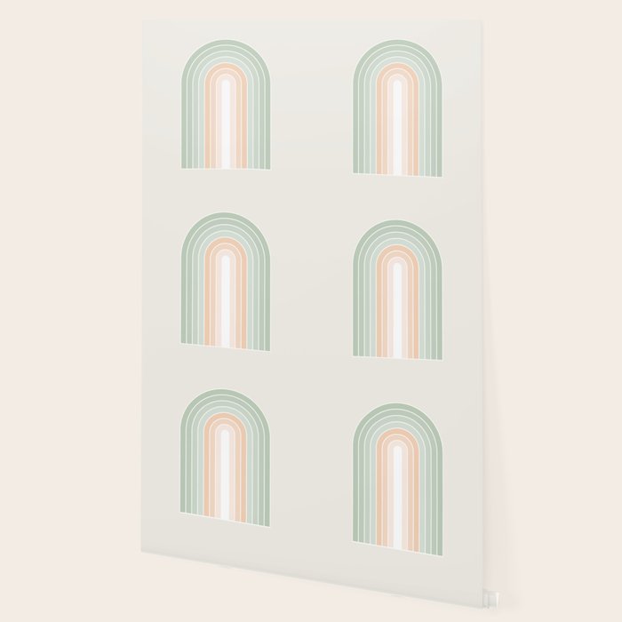 Minimal Abstract Retro Spring Rainbow - Pastel sage green and Peach fuzz Wallpaper Gallery Image 2