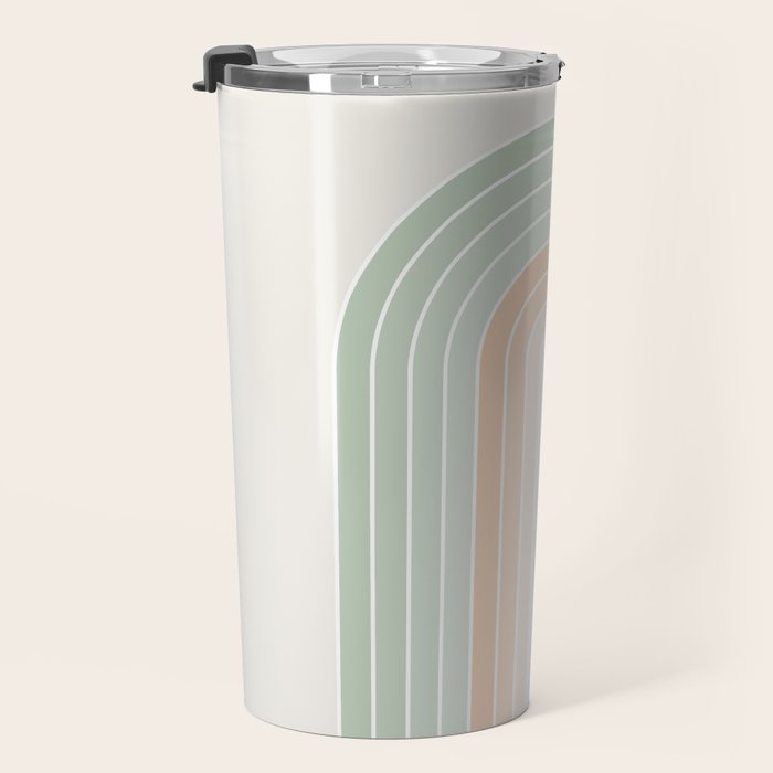Minimal Abstract Retro Spring Rainbow - Pastel sage green and Peach fuzz Travel Mug Gallery Image 3