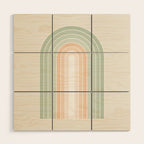 Minimal Abstract Retro Spring Rainbow - Pastel sage green and Peach fuzz Wood Wall Art Gallery Image 1