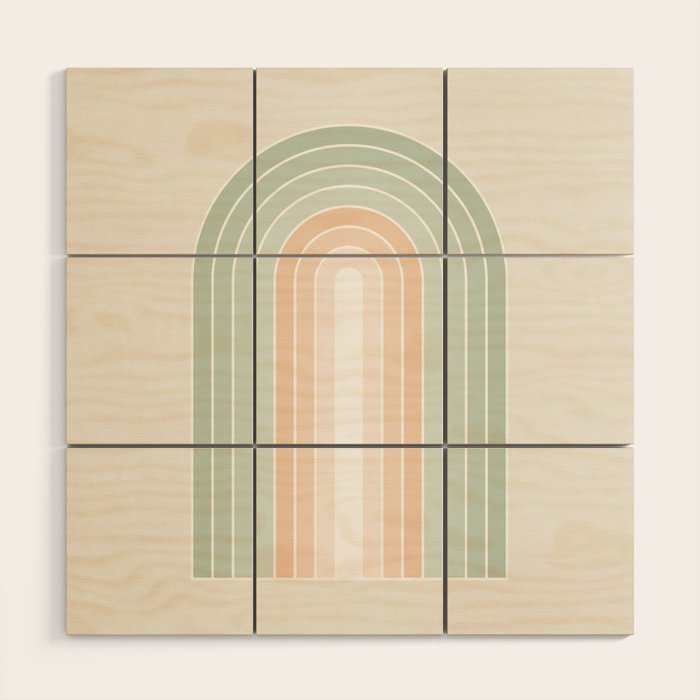 Minimal Abstract Retro Spring Rainbow - Pastel sage green and Peach fuzz Wood Wall Art Gallery Image 1