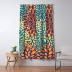 Festive Floral Prints, Red, Teal, Yellow, Orange, Colourful Prints Window Curtain Gallery Image 5