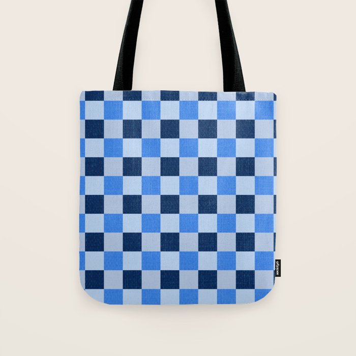 French Ocean Blue Checks Pattern Tote Bag Gallery Image 1