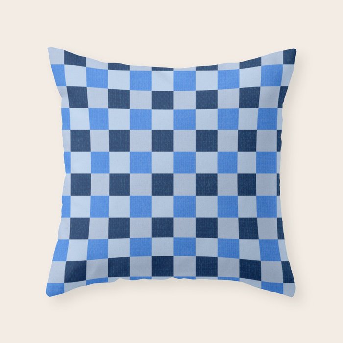 French Ocean Blue Checks Pattern Throw Pillow Gallery Image 6
