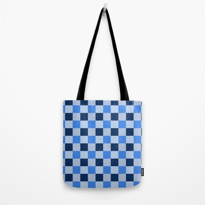 French Ocean Blue Checks Pattern Tote Bag Gallery Image 2