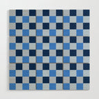 French Ocean Blue Checks Pattern Wood Wall Art Gallery Image 1
