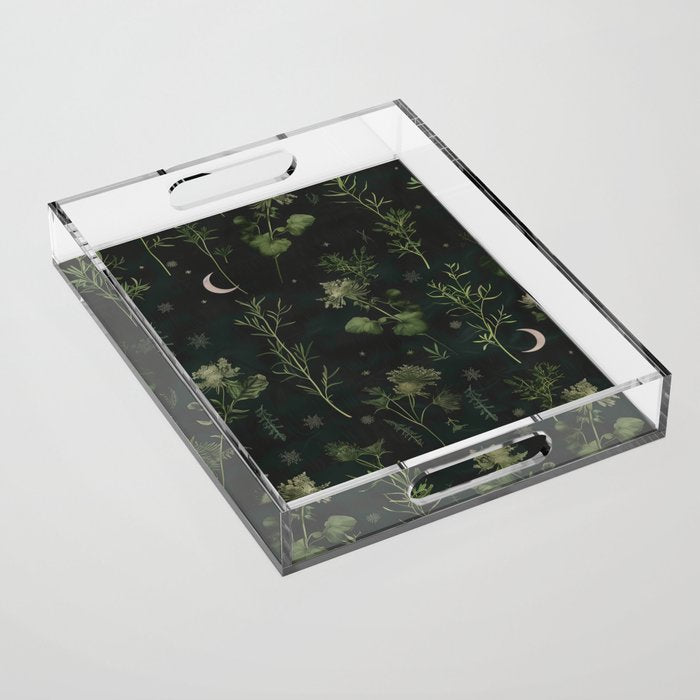Full Moon Forest - Dreaming Crescent Moon Botanical  Acrylic Tray Gallery Image 1