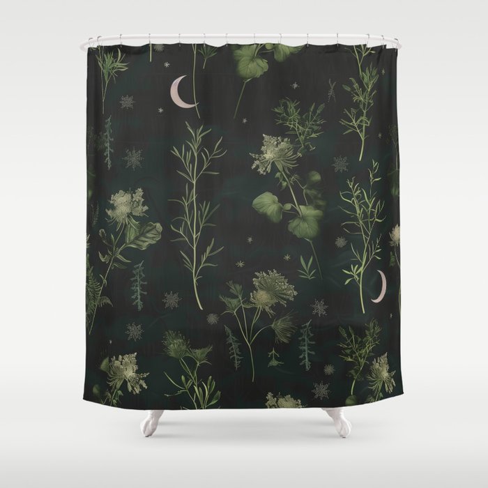 Full Moon Forest - Dreaming Crescent Moon Botanical  Shower Curtain Gallery Image 1