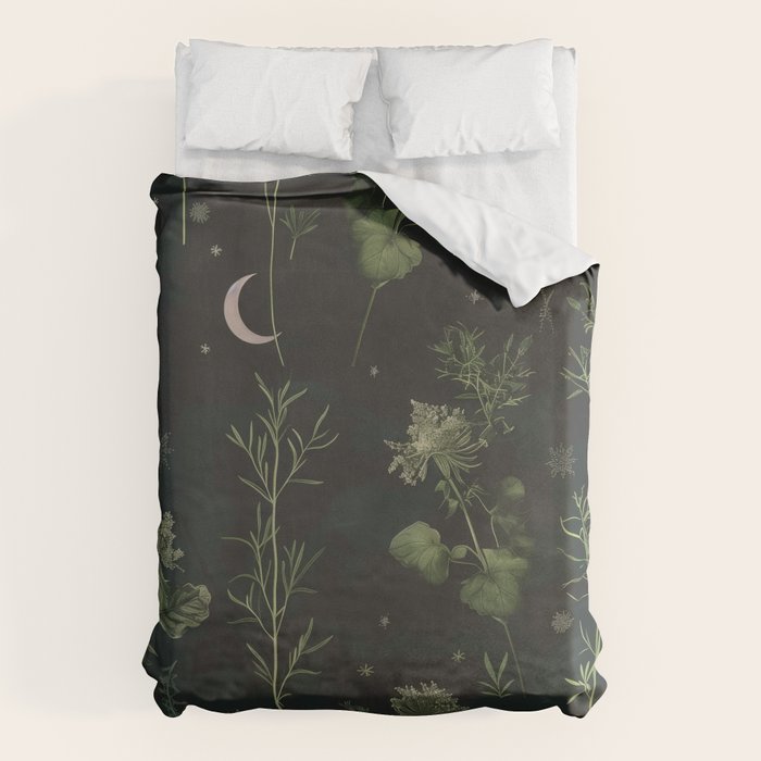 Full Moon Forest - Dreaming Crescent Moon Botanical  Duvet Cover Gallery Image 1