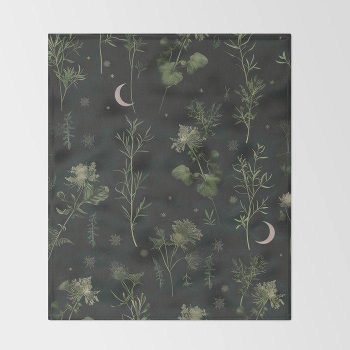 Full Moon Forest - Dreaming Crescent Moon Botanical  Throw Blanket Gallery Image 2