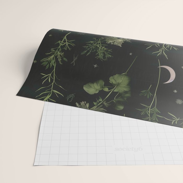 Full Moon Forest - Dreaming Crescent Moon Botanical  Wrapping Paper Gallery Image 2