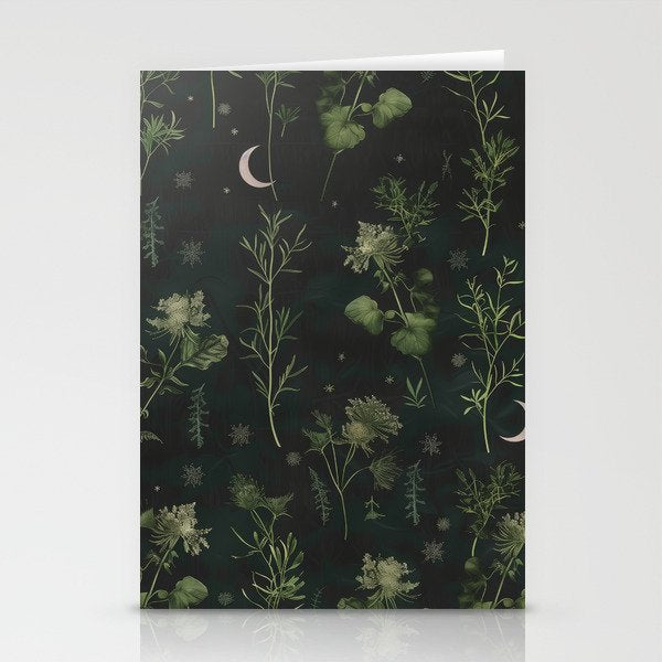 Full Moon Forest - Dreaming Crescent Moon Botanical  Stationery Card Gallery Image 1