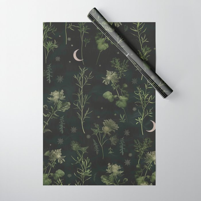 Full Moon Forest - Dreaming Crescent Moon Botanical  Wrapping Paper Gallery Image 1