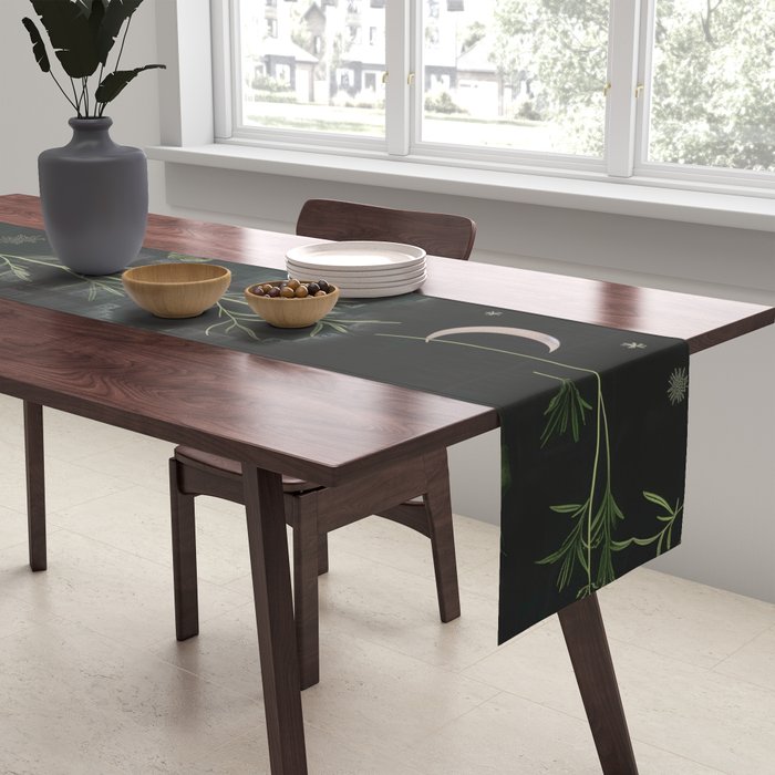Full Moon Forest - Dreaming Crescent Moon Botanical  Table Runner Gallery Image 2